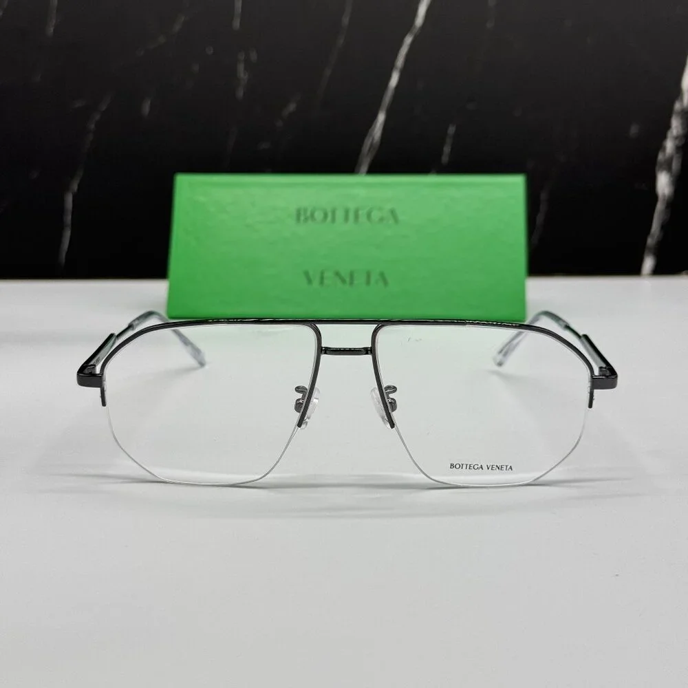 NEW BOTTEGA VENETA BV1109O 001 SILVER AVIATOR UNISEX EYEGLASSES